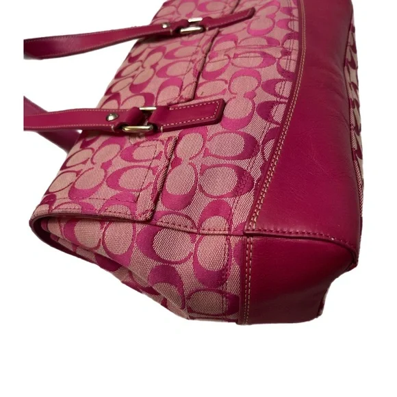 Coach Pink #F13070 Satchel with Signature Monogram and Burgundy Accents - Picture 6 of 8